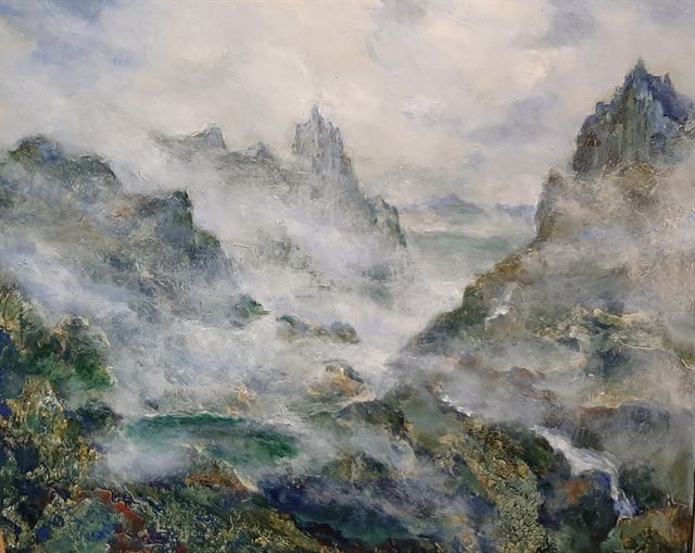 Montagnes dans la brume — Acrylique sur toile de Patrick Adam