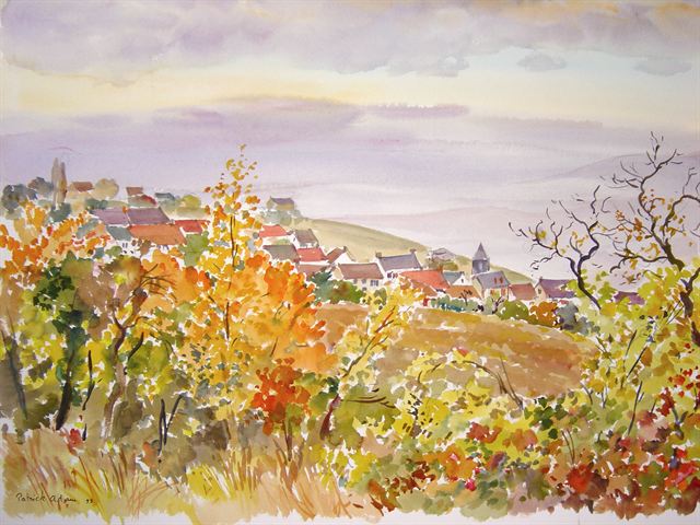Automne flamboyant — Aquarelle de Patrick Adam