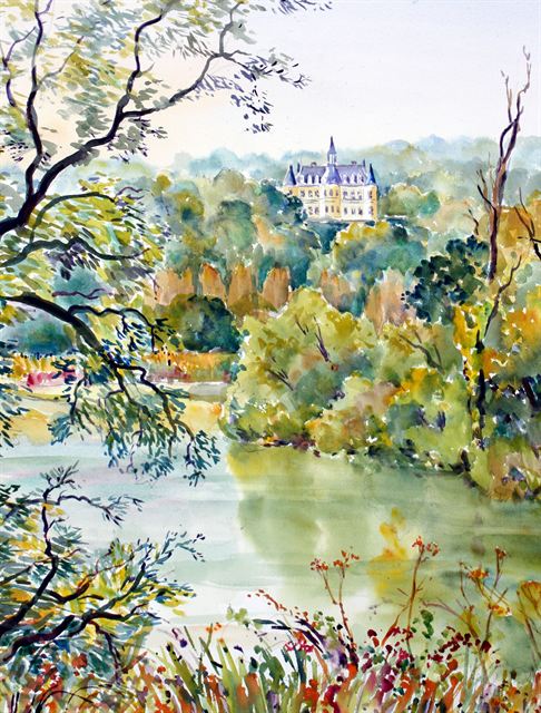 La Marne à Boursault — Aquarelle de Patrick Adam