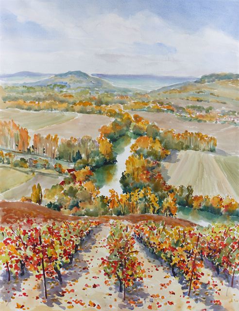 La vallée en octobre — Aquarelle de Patrick Adam