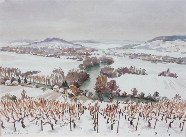 Neige sur la vallée — Aquarelle de Patrick Adam