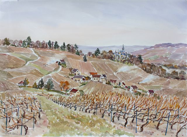 La taille, à Boursault — Aquarelle de Patrick Adam