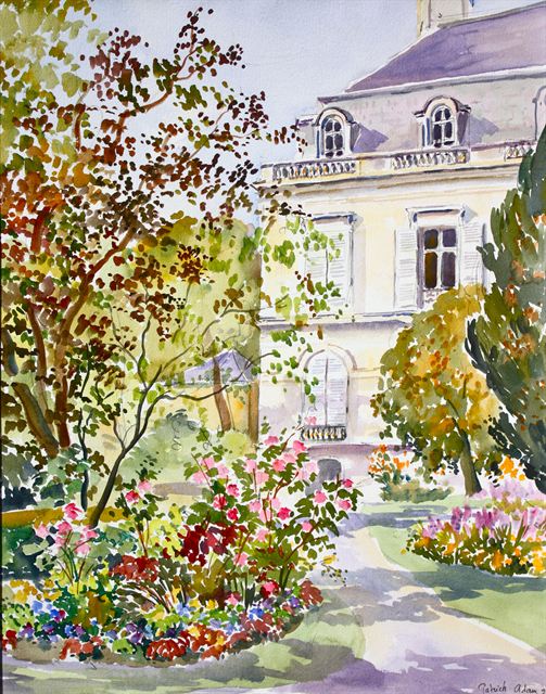 Dans le jardin de l'Hôtel de Ville d'Épernay — Aquarelle de Patrick Adam