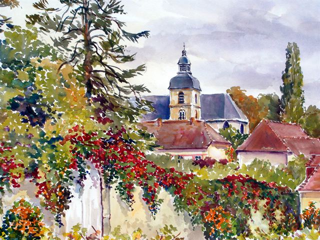 Hautvillers, l'abbaye — Aquarelle de Patrick Adam