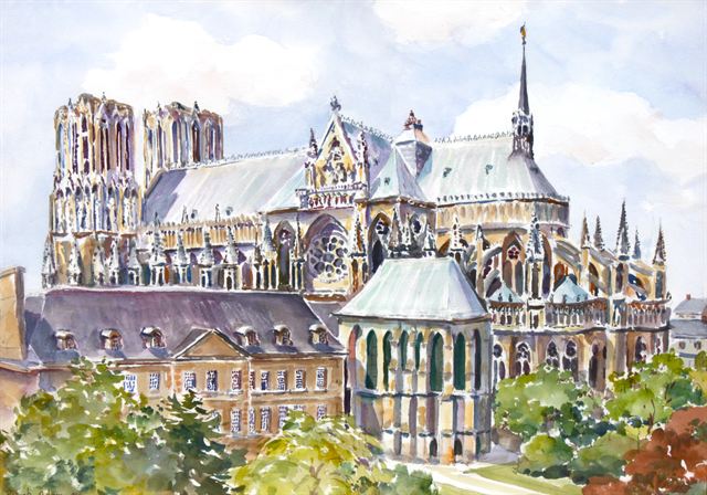 La cathédrale de Reims — Aquarelle de Patrick Adam